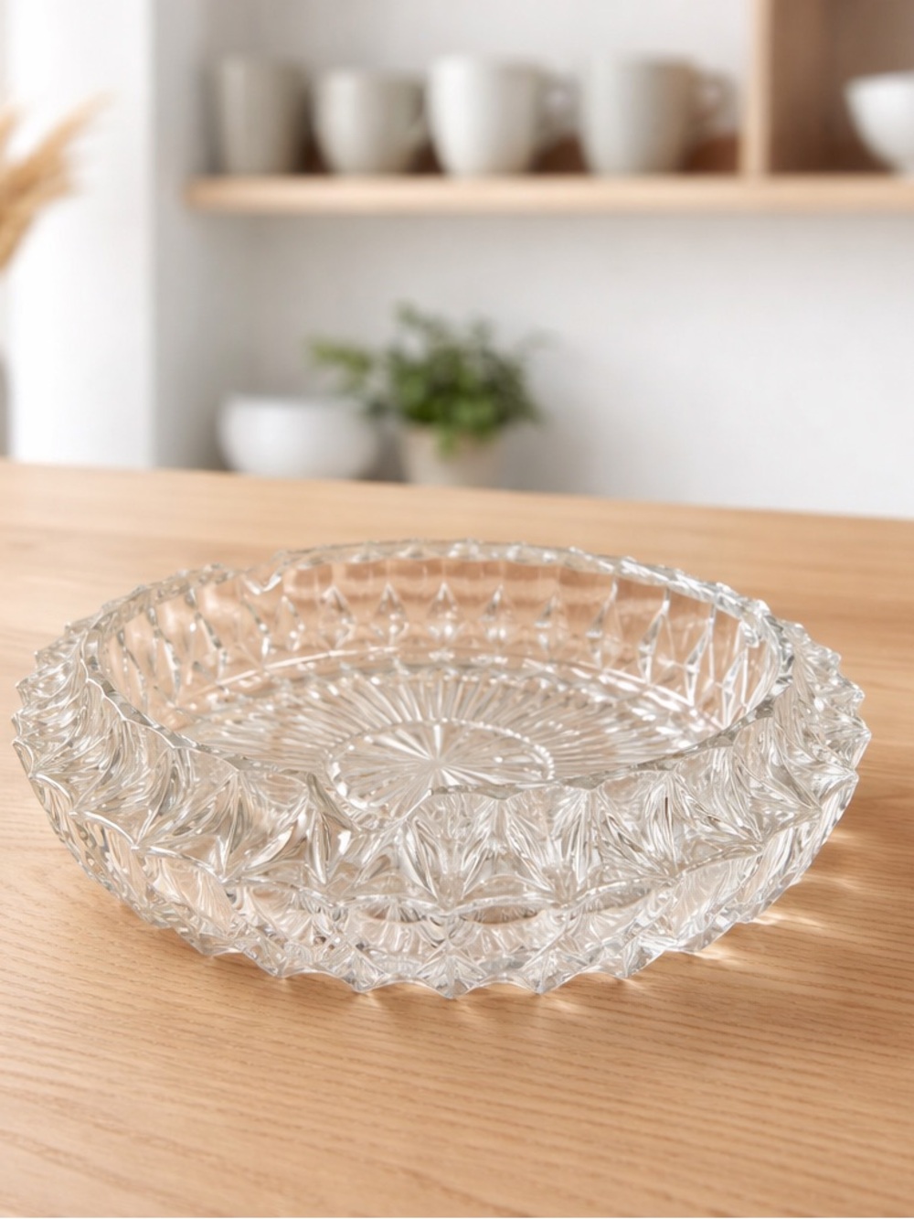 Vintage American Brilliant Heavy Crystal Clear Cut Glass Ashtray 7 1/2 in.